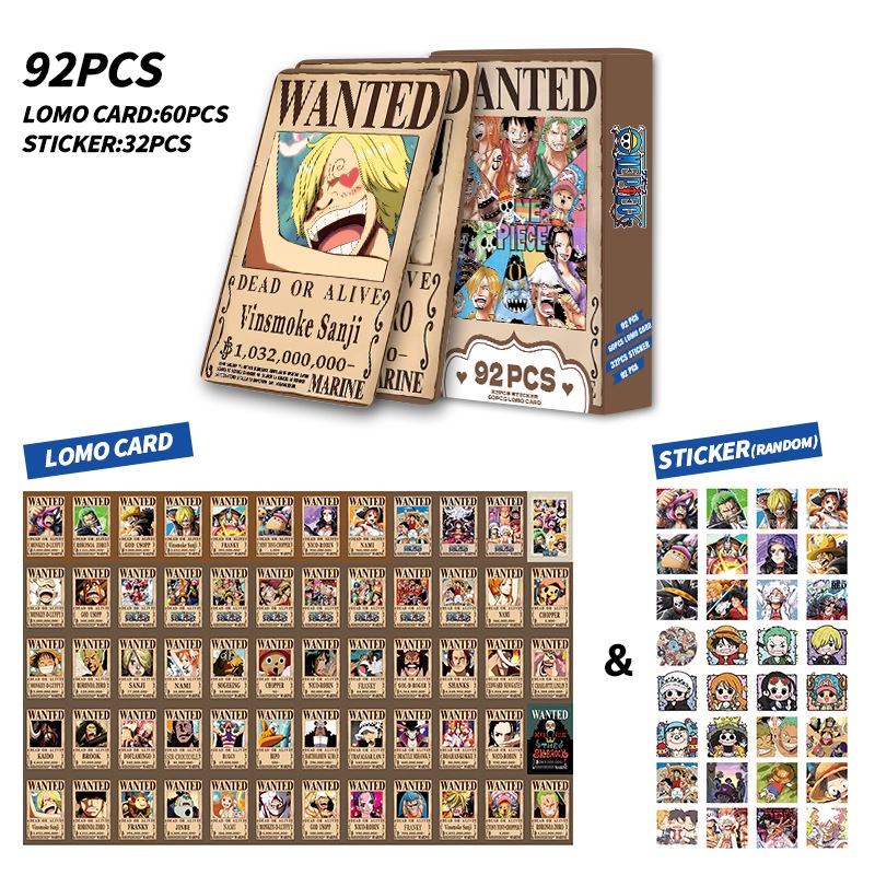 ONE PIECE Photocard Lomo Card Postcard Stickers hẻ 60 chiếc + nhãn dán 32 chiếc
