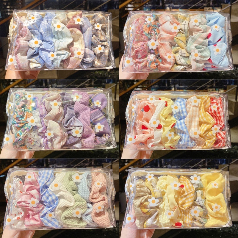 Set 5 / 6 / 7 / 8 Dây Cột Tóc Co Giãn Nhiều Màu Dễ Thương