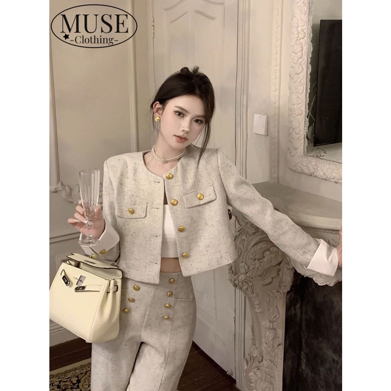 TINGTIAN áo khoác dù áo khoác áo dạ tweed bomber INS cozy High-quality chic WJK23B0WWV 48Z231128