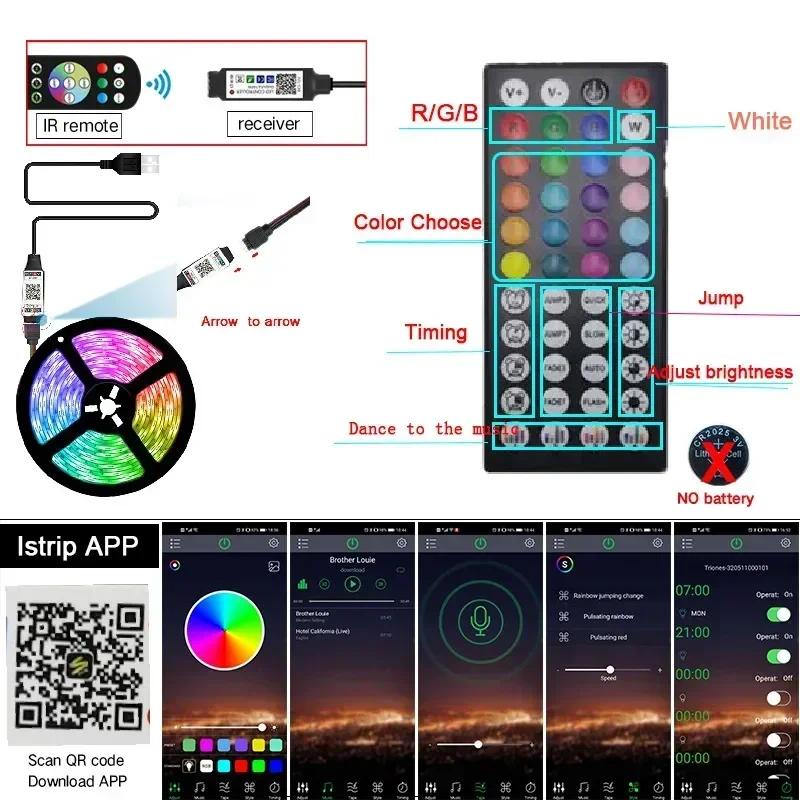 Cuộn Dây Đèn led 5050 dc5v rgb wifi 44 Nút Bấm, Kết Nối bluetooth, Dài 1m - 10m