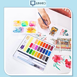 Màu nước dạng nén Deli hộp sắt cao cấp - 24 màu/36 màu / Kèm 8 phụ kiện