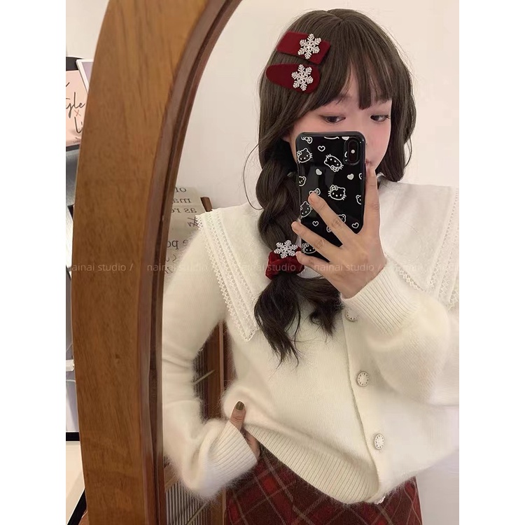 Mới Kẹp Tóc Hình Bông Tuyết Màu Đỏ Phong Cách Giáng Sinh Thời Trang Thu Đông Dễ Phối Đồ