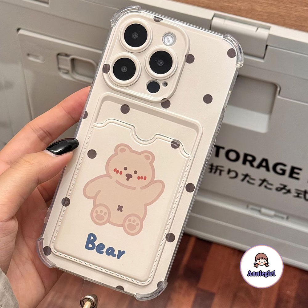 Hoạt Hình Ốp Điện Thoại Dẻo Trong Suốt Họa Tiết Chú Gấu Kèm Ngăn Đựng Thẻ Cho iphone 11 15 pro max 14 pro max 7 plus 8 plus 13 12 x xs xr