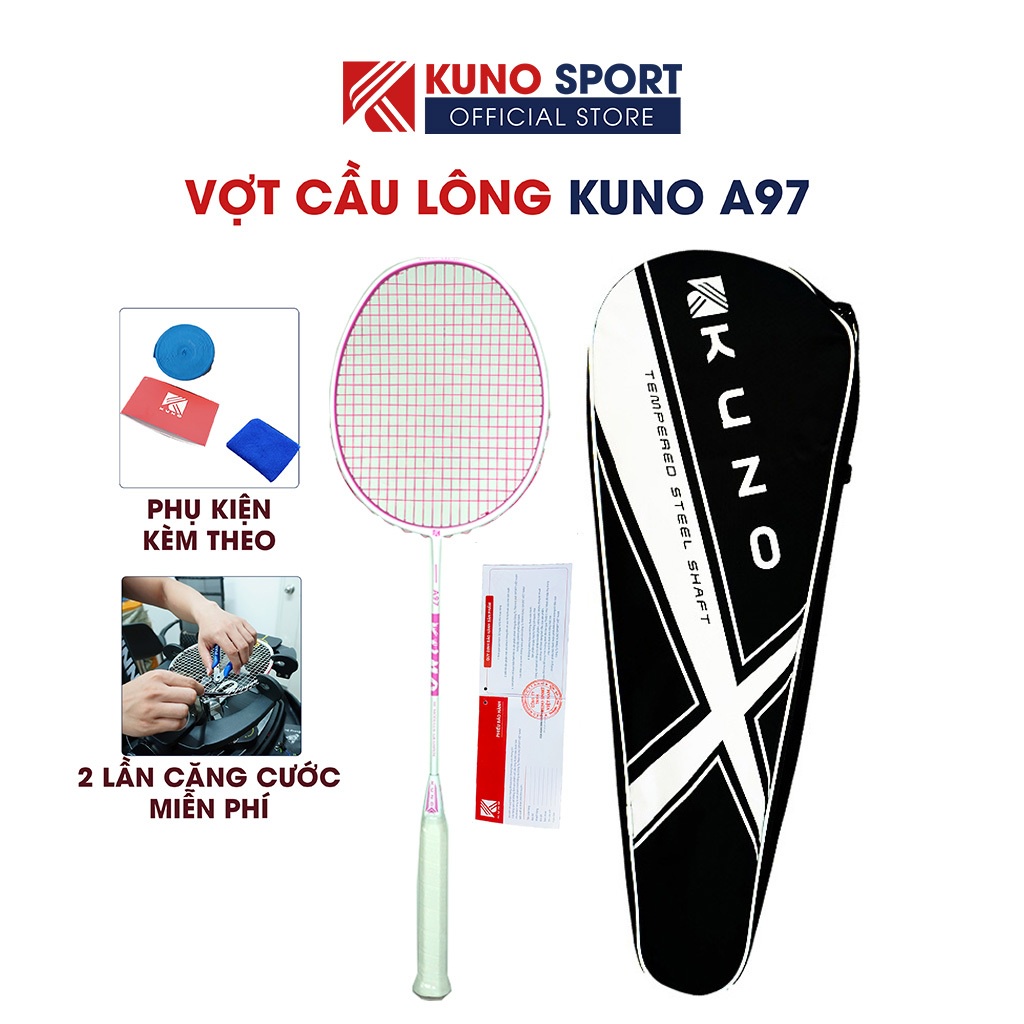 Cây Vợt Cầu Lông KUNO A97, 4U Chính Hãng, Công Thủ Toàn Diện, Carbon T700 căng sẵn 10kg 1 cây (TặngChbi)