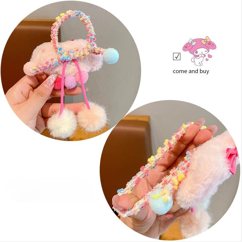 SANRIO Mới Dây Cột Tóc Cao Su Đính Bóng Lông Hoạt Hình kuromi Đáng Yêu Cho Bé Gái