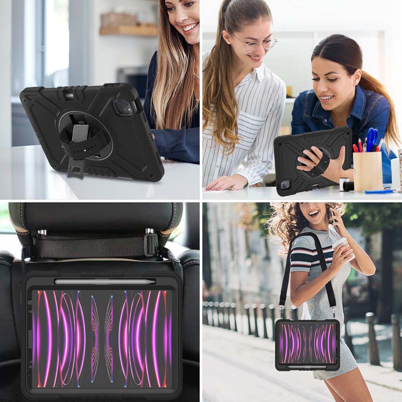 Ốp Máy Tính Bảng Có Dây Đeo Vai Và Giá Đỡ Xoay Chống Sốc Cho ipad pro 11 inch air 5 / air 4 10th / 9th / 8th / 7th / 6th / 5th gen mini 6