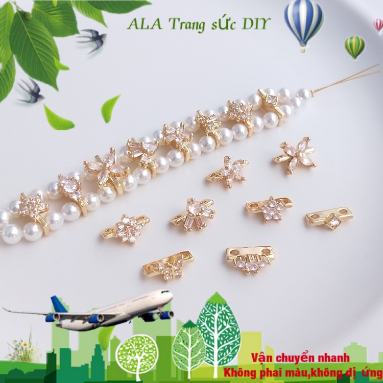 💖Trang sức DIY phụ kiện💖Hạt Cườm Hình Hoa Bướm Hai Hàng Lỗ Mạ Vàng 14k Dùng Làm Vòng Tay / Trang Sức[Chuỗi hạt/Mặt dây chuyền/Vòng tay/Vòng cổ/Hoa tai/bông tai/Dây chuyền]