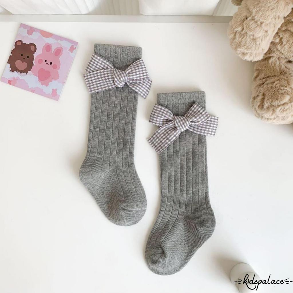 Vớ Dài Qua Gối Mềm Mại Đính Nơ Sọc Caro Thời Trang Giáng Sinh Cho Bé Gái