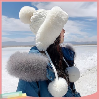  Mũ beanie Dệt Kim Dày Đính Bóng Lông Giả Giữ Ấm Bốn Thời Tiết Dễ Thương