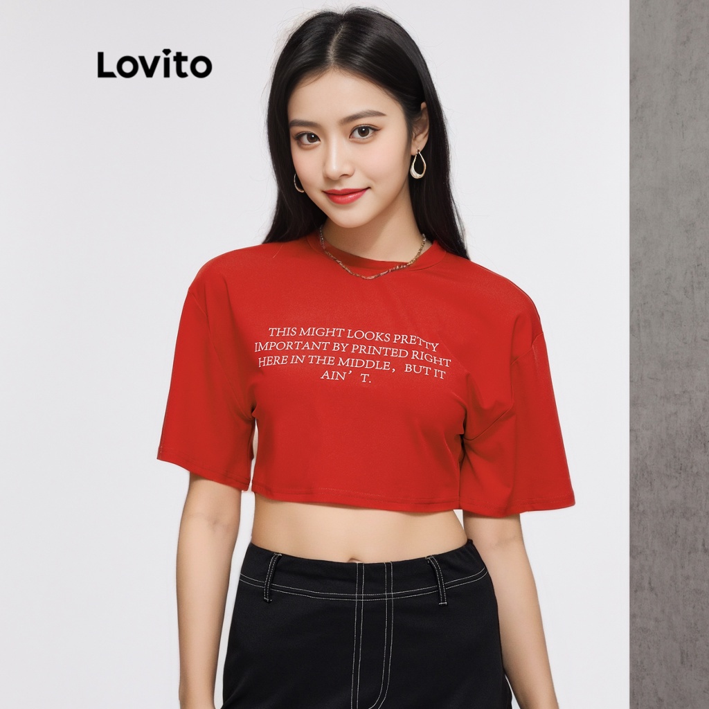 Lovito Áo Thun Crop Top L20E015 (Đỏ)