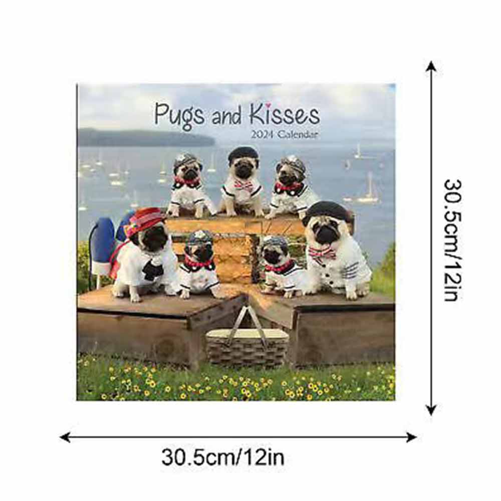 Pugs and Kisses 2024 Calendar Dog Breed Wall Calendar Month to View Calendar