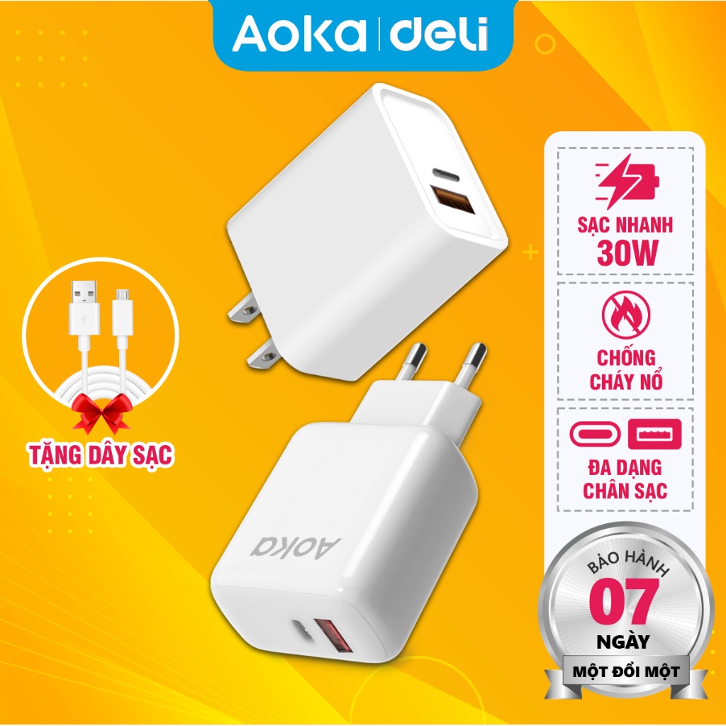 Củ Sạc Nhanh AOKA by Deli Cốc Sạc, Cục Sạc Nhanh Chống Cháy Nổ Cho Thiết Bị Điện Thoại Di Động Máy T