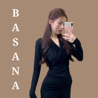 BASANA áo thun vạt chéo thiết kế mới 2023 che khuyết điểm tốt cho chị em A221092VC