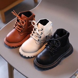 Giày bốt đế mềm cổ cao đến mắt cá màu trắng đen / nâu thời trang cho bé trai / gái size 21-30
