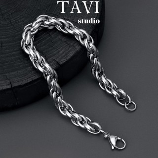 Vòng tay nam kiểu xoắn thép titan cao cấp màu bạc, lắc tay phong cách thời trang chất liệu bền bĩ không gỉ Tavi Studio