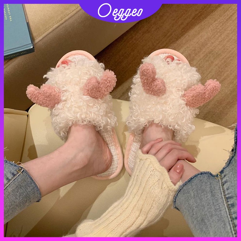 Oeteo Dép Bông Đi Trong Nhà Hình Sừng Hươu Đế Bằng Cho Nữ