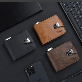 Ví da PU phong cách ngắn đơn giản dành cho nam Ví đựng nhiều thẻ Ví đựng tiền mặt có thể gập lại