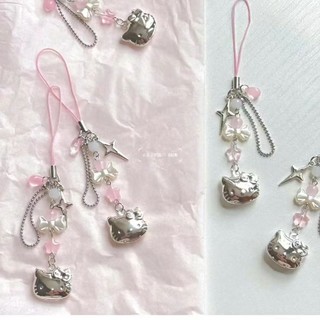Móc Khóa Điện Thoại / album Ảnh Hình hello kitty / Nơ / Trái Tim Màu Bạc Dễ Thương Handmade DIY