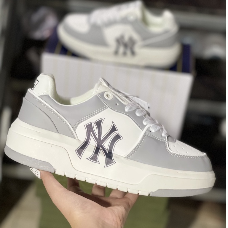 Giày  MLB Chunky Liner New York Yankees White Black Gray, Giày Sneaker Trắng Đen Xám Full Box Bill