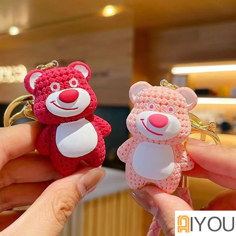 Móc Khóa Cao Cấp Gấu Dâu Hồng Siêu Cute Mẫu Mới