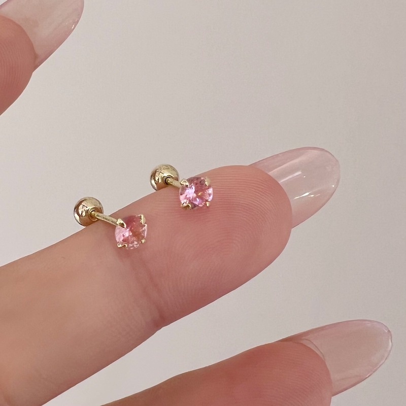 We flower Khuyên Tai Quả Cầu Pha Lê Hồng 3mm Không Gây Dị Ứng Thanh Lịch Cho Nữ