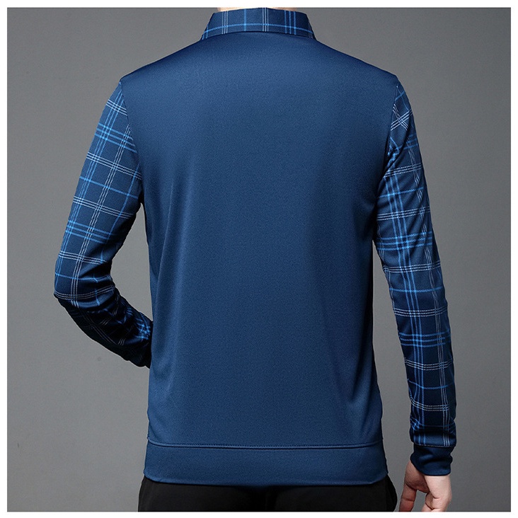 ☞Áo Thun polo Giả Hai Lớp Tay Dài Dáng Rộng In Họa Tiết Caro Trái Tim Phong Cách Hàn Quốc Thời Trang Cho Nam Trung Niên