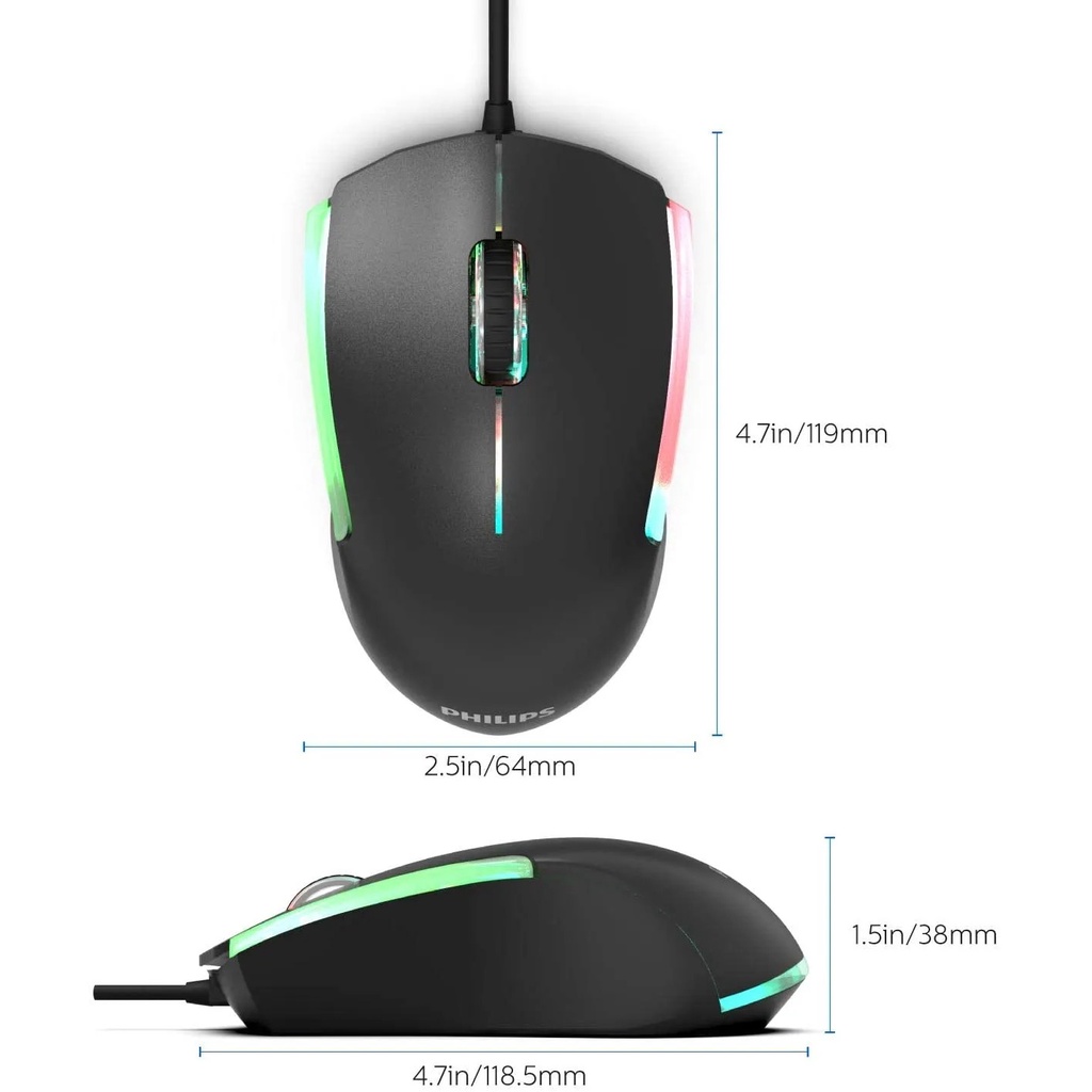 Chuột chuyên game Philips G314  LED đa màu - DPI 1200 thiết kế công thái học