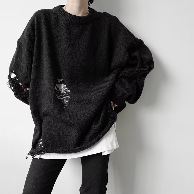 Áo sweater Cổ Tròn Thiết Kế Rách Màu Sắc Đơn Giản Thời Trang Thu Đông Cho Nam Và Nữ