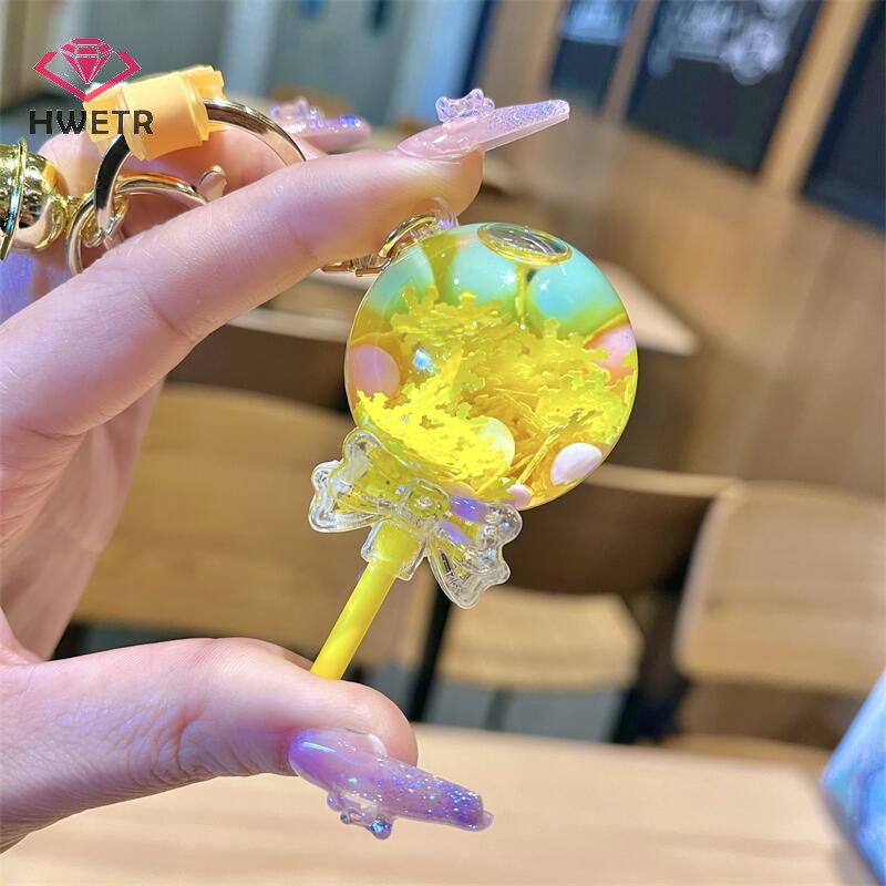 Hwetr Móc Khóa acrylic Hình Kẹo Mút Phối Cát Lún Nước Lấp Lánh Thời Trang Mùa Hè Cho Nữ Mới