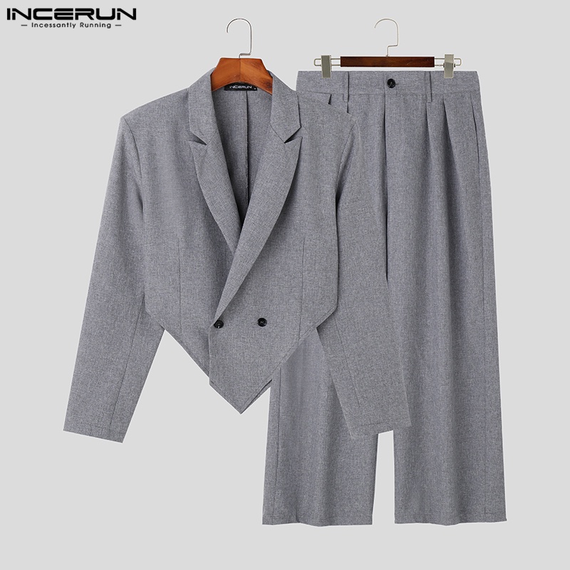 INCERUN Bộ Áo Khoác blazer Dài Tay + Quần Lưng Cao Thời Trang vintage Dành Cho Nam