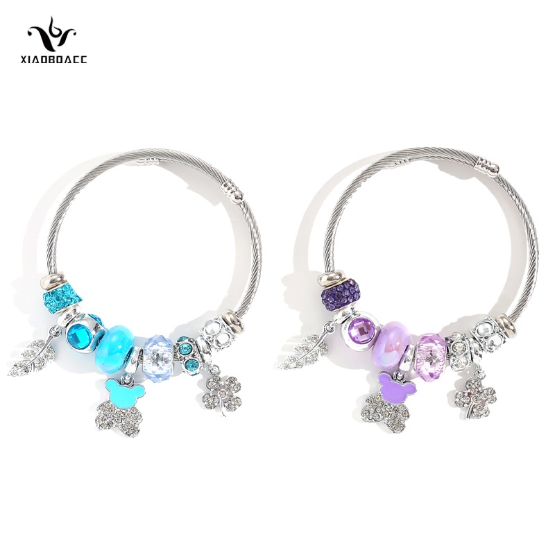 XiaoboACC Vòng Tay Hạt charm Cỏ baer Hoạt Hình Bằng Thép Không Gỉ Làm Quà Tặng Cho Học Sinh Nữ