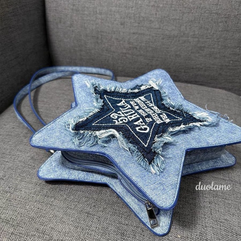 Balo Đeo Vai Y2K Vải Denim Thêu Chữ Và Ngôi Sao Năm Cánh Màu Xanh Dương Phối Tua Rua Thời Trang Cho Nữ