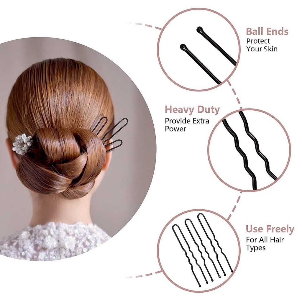 Kẹp Tóc Kim Loại Mạ Đen Hình Chữ U Gợn Sóng Đơn Giản Cho Cô Dâu