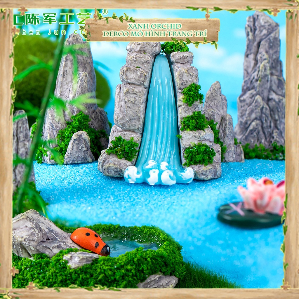 Mô Hình Tiểu Cảnh "Phong Cảnh Giả Thác Nước Đá" Trang Trí Sen Đá, Sân Vườn/ Chậu Cây, DYI, Terrarium