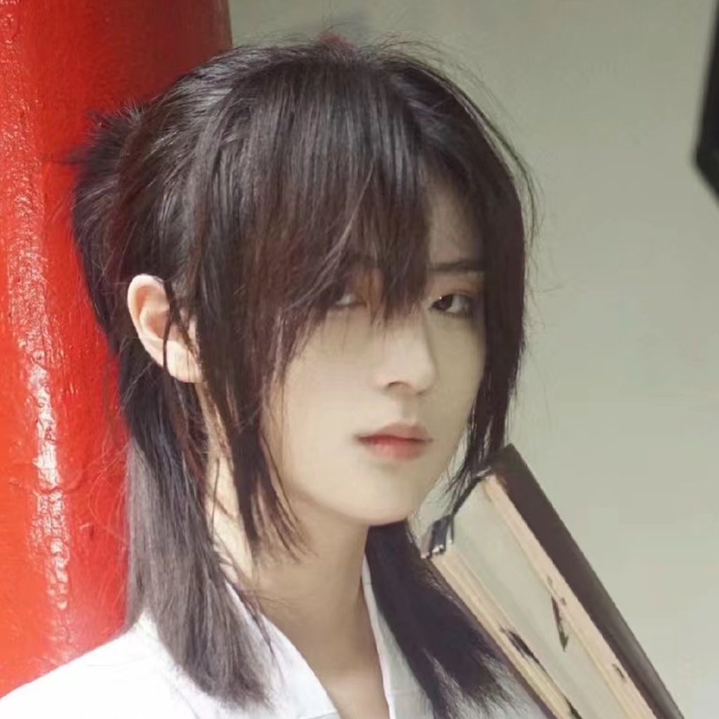 Tóc Giả samurai Nửa Đầu Sói Tự Nhiên Có Thể Xiên Toàn Bộ Bang Phong Cách Nhật Bản Cá Tính Cho Nam