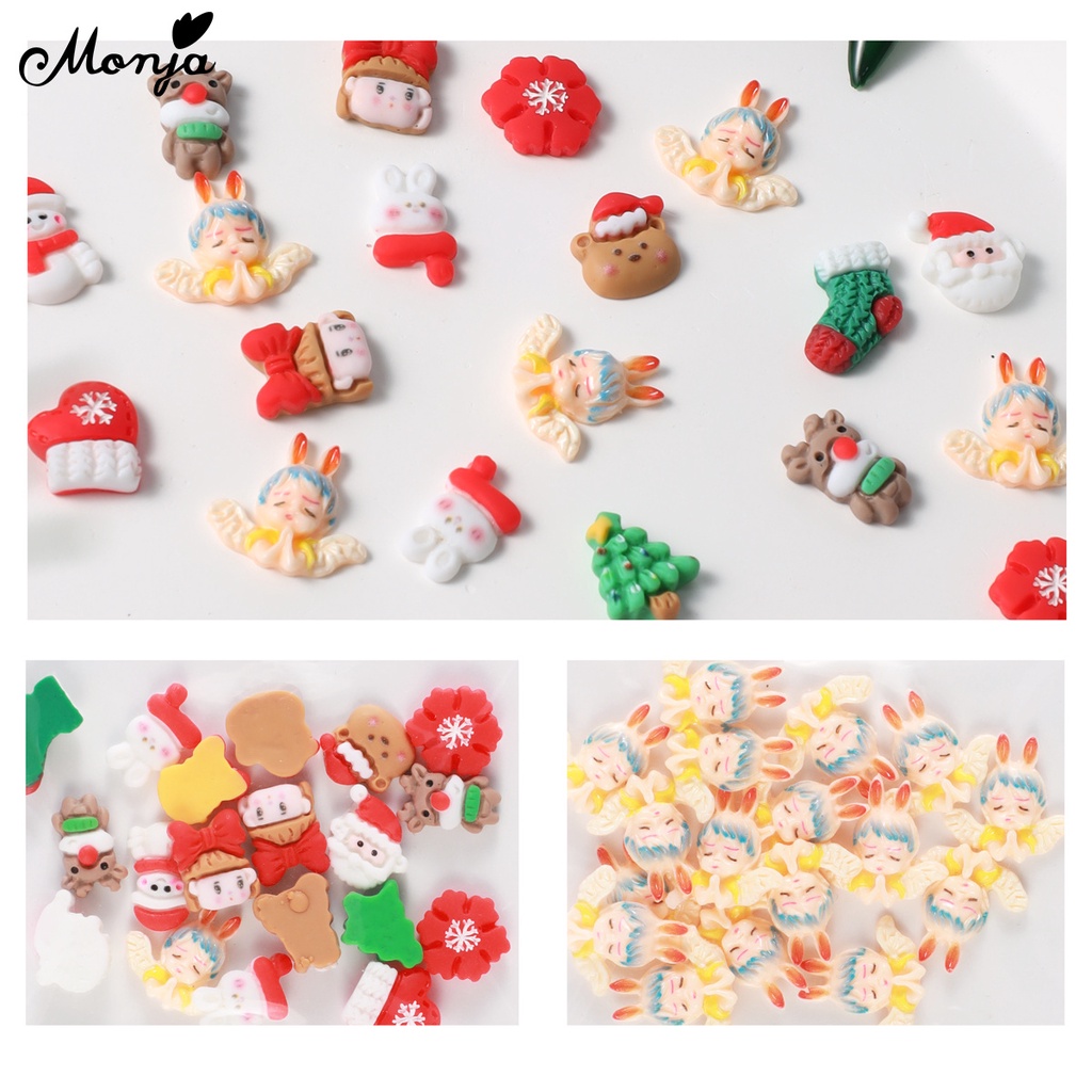 Monja Phụ Kiện Trang Trí Móng Tay 3d Chủ Đề Giáng Sinh Đính Đá diy