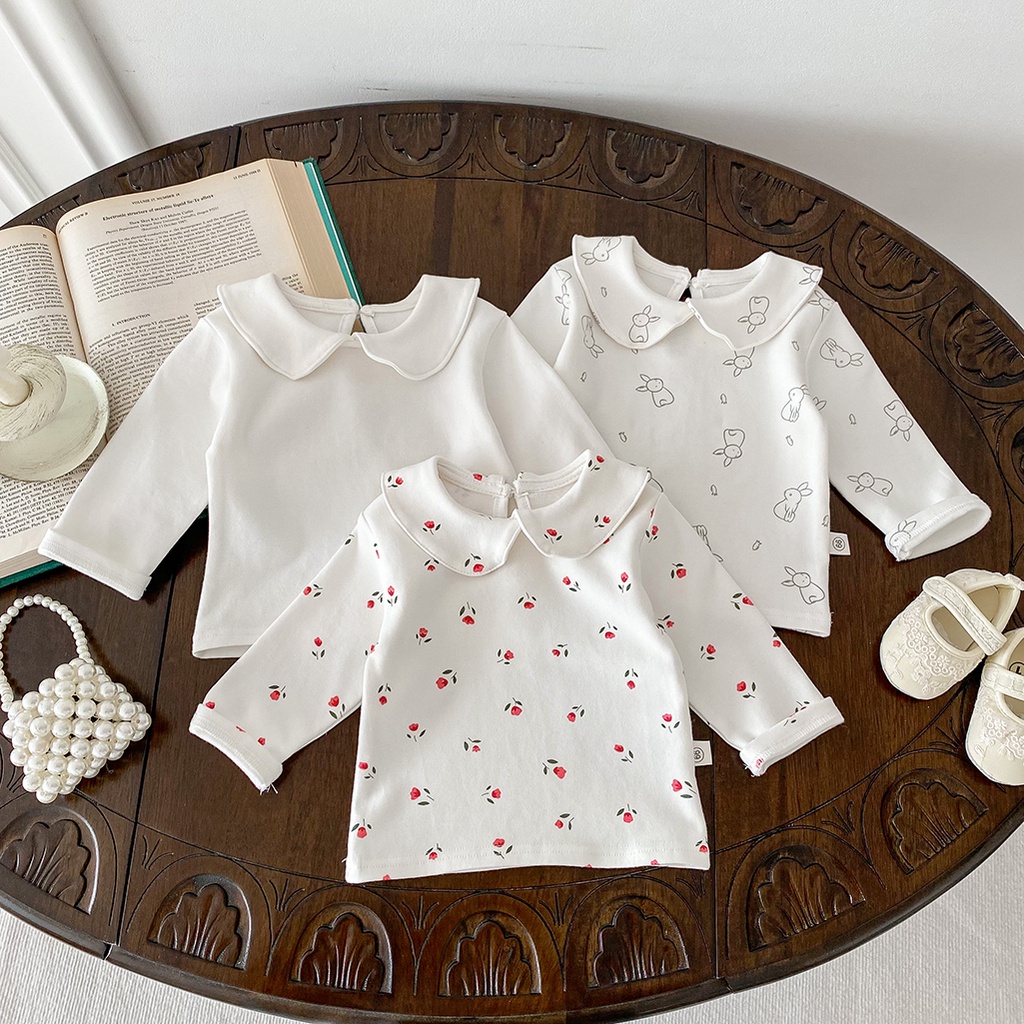 Áo Sơ Mi Tay Dài In Họa Tiết Thỏ Và Hoa Thời Trang Mùa Thu Cho Bé Gái 0-24 Tháng Tuổi