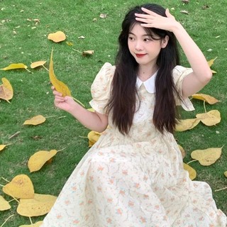 Đầm hoa cổ búp bê phong cách pháp ngọt ngào
