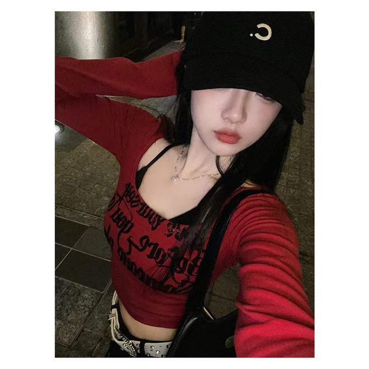 Milyfashion Bộ Áo Thun Hai Dây In Phông Chữ gothic Màu Trơn Thời Trang Mùa Thu Cho Nữ