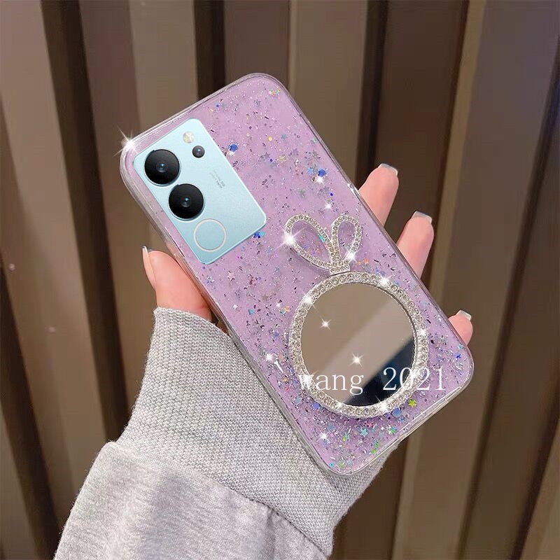 Ốp Điện Thoại Mềm Có Gương Trang Điểm Hình Vương Miện vivo v29 5g vivo v29e v29 pro y27 y78 y36 5g 4g 2023 vivov29 5g