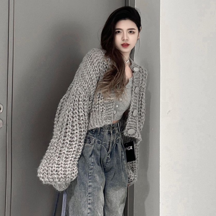 Áo Khoác cardigan Dệt Kim Dáng Rộng Phong Cách Hàn Quốc Thời Trang Thu Đông Hàng Mới áo len croptop áo sweater