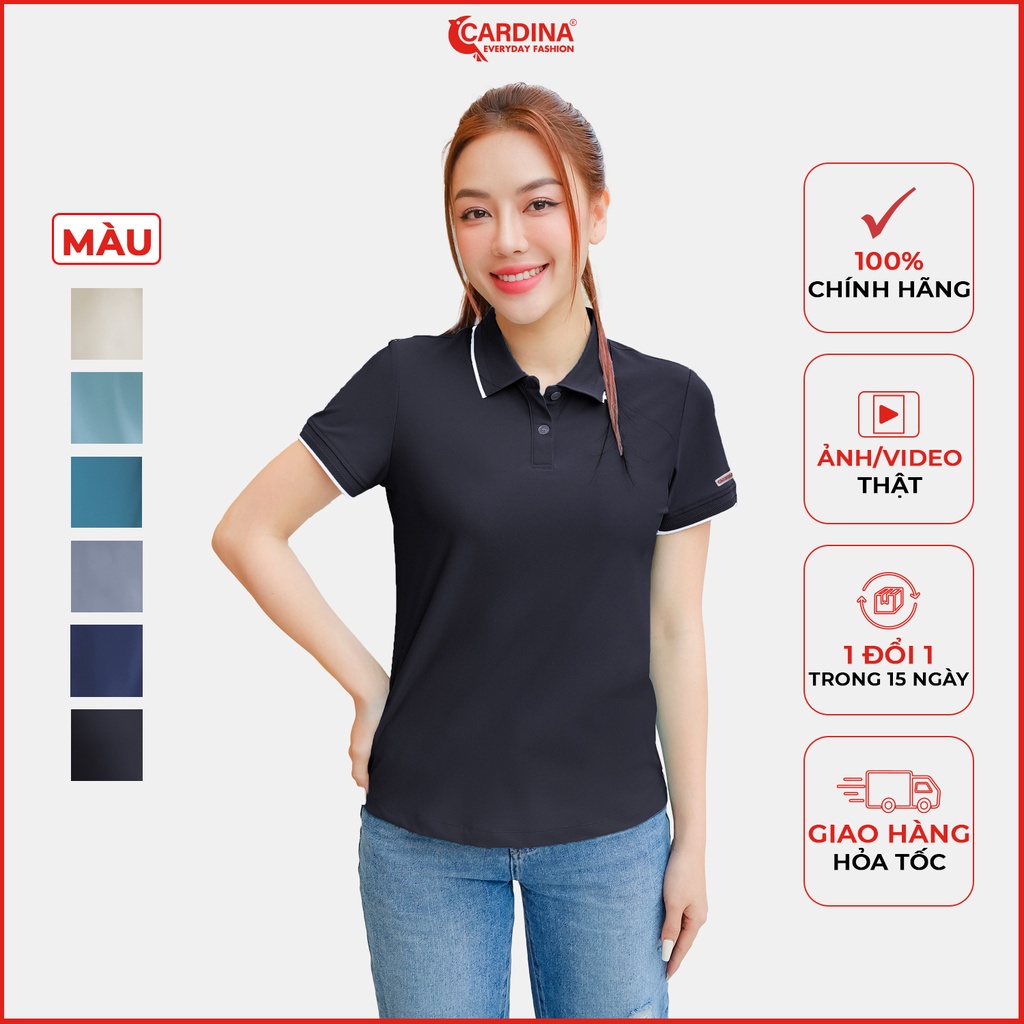 Áo Polo Nữ CARDINA Chất Thun Lạnh Cao Cấp Ao Cổ Bẻ Phối Màu Cộc Tay Mềm Mại Phong Cách Công Sở 3APF03