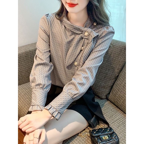 Áo Sơ Mi chiffon Tay Dài Họa Tiết Kẻ Sọc Thời Trang Xuân Thu 2023 Phong Cách Châu Âu Cho Nữ