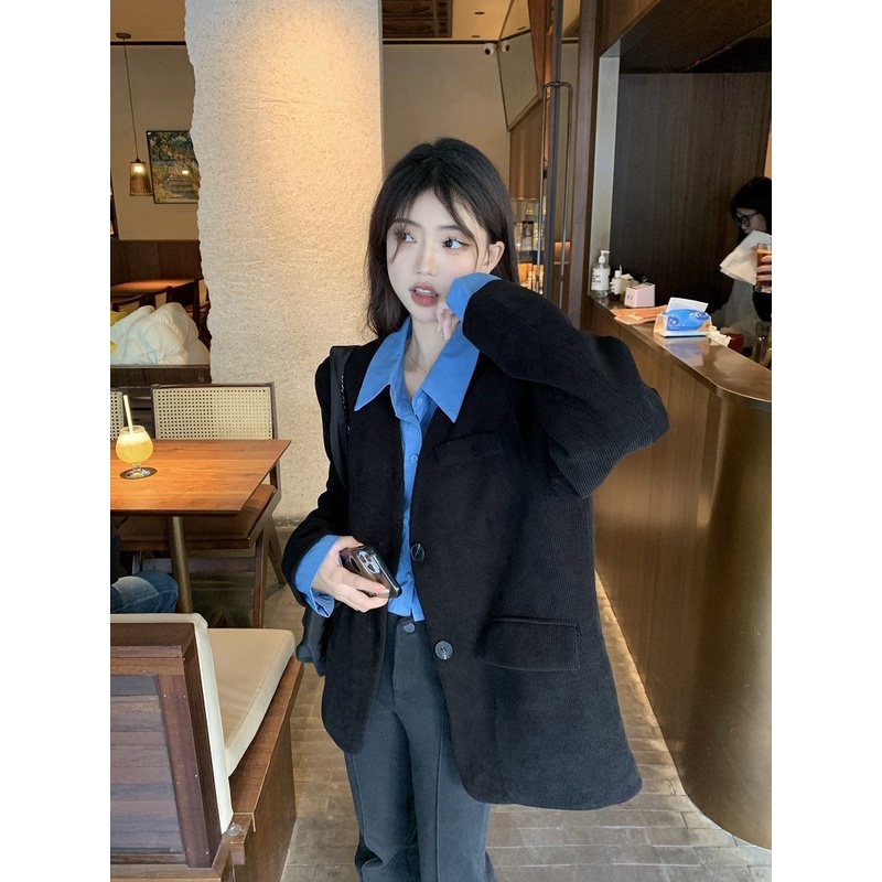 Áo Khoác Dài Tay Giả Hai Lớp Phong Cách Hàn Quốc Thời Trang Mùa Xuân Dành Cho Nữ Size txl9