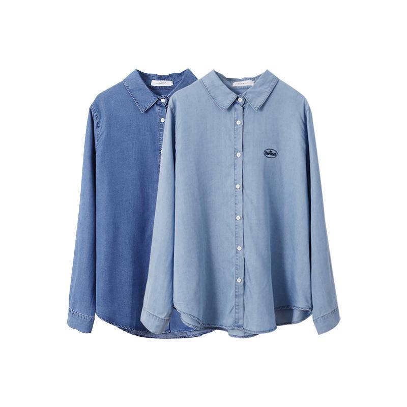 Áo Sơ Mi denim cotton Dáng Rộng Thêu Họa Tiết Thời Trang Cho Nữ