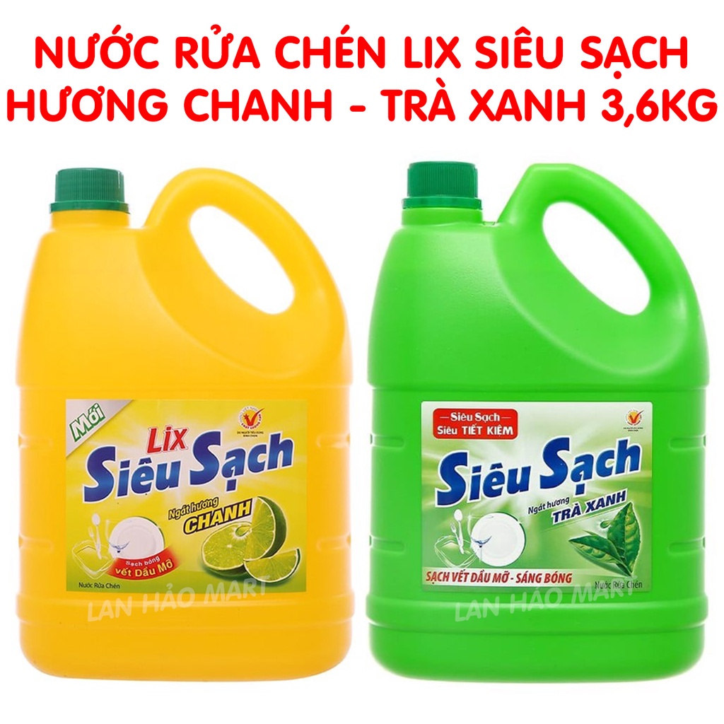 Nước rửa chén Lix siêu sạch hương Trà Xanh hoặc Chanh can 3.53 lít