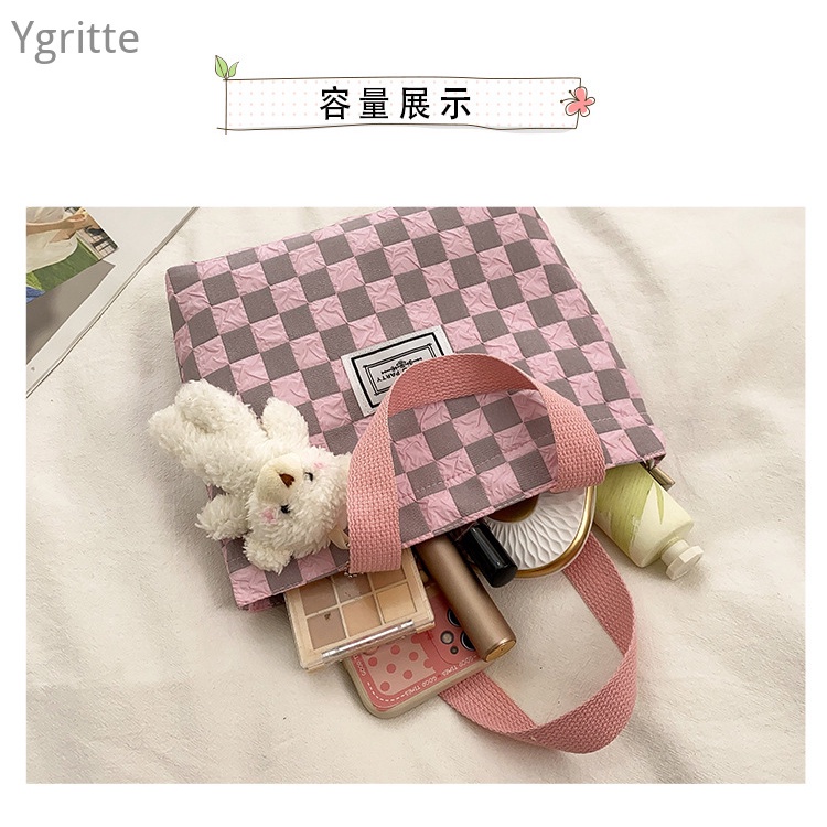 Túi Vải oxford Đựng Bình Nước Xách Tay / Sách Vở Cỡ Nhỏ Họa Tiết Sọc Caro Thời Trang Cho Nữ