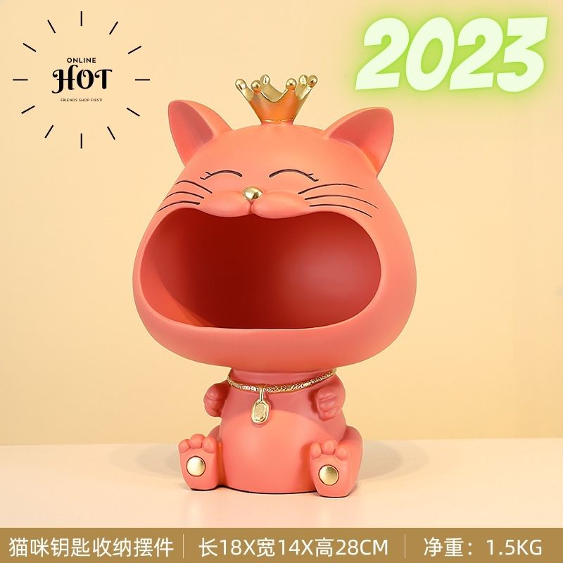 Decor Để Bàn "Mèo há miệng" đựng chìa khóa trang trí phong cách Bắc Âu