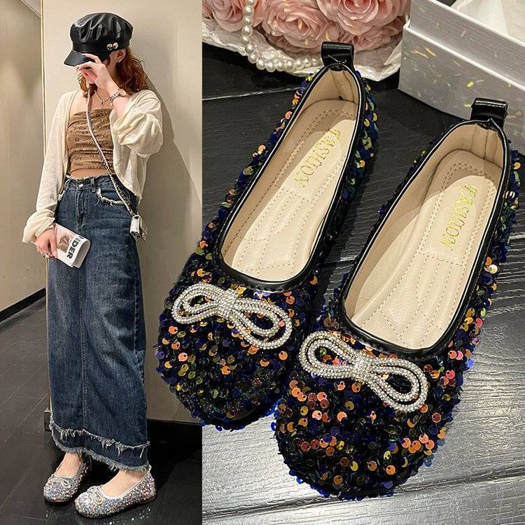 Giày Lười Mũi Tròn Đính Kim Sa size 41-43 Thời Trang Cho Mẹ Bầu size 42