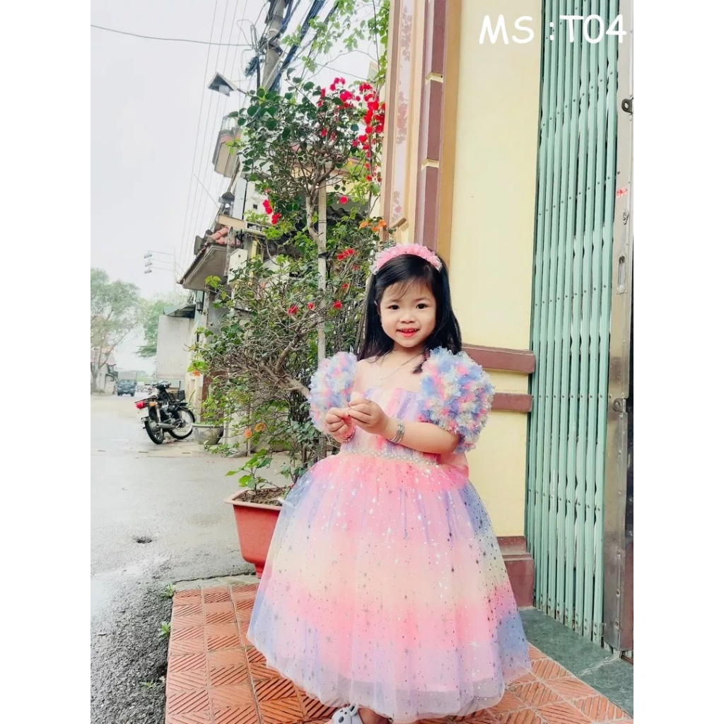 Váy Công Chúa cầu vồng cao cấp siêu đẹp T04 - AnKids Boutique - Tặng kèm Bờm Tóc